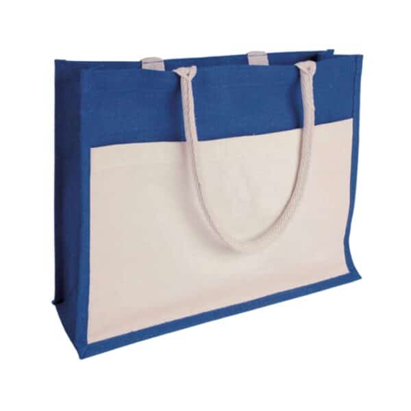 borsa di juta blu royal con tasca